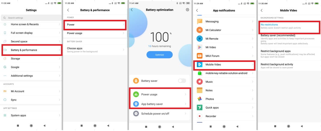 Smarphone settings example Xiaomi MEG 7