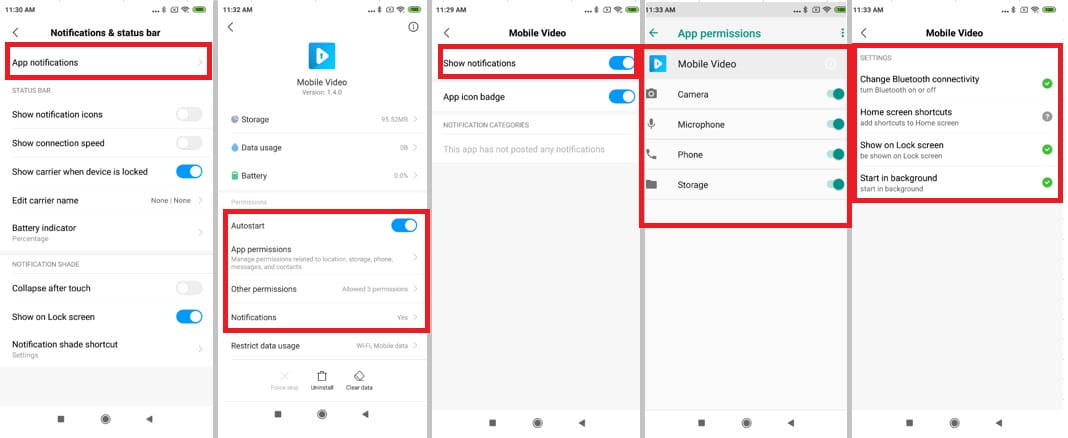 Smarphone settings example Xiaomi MEG 7