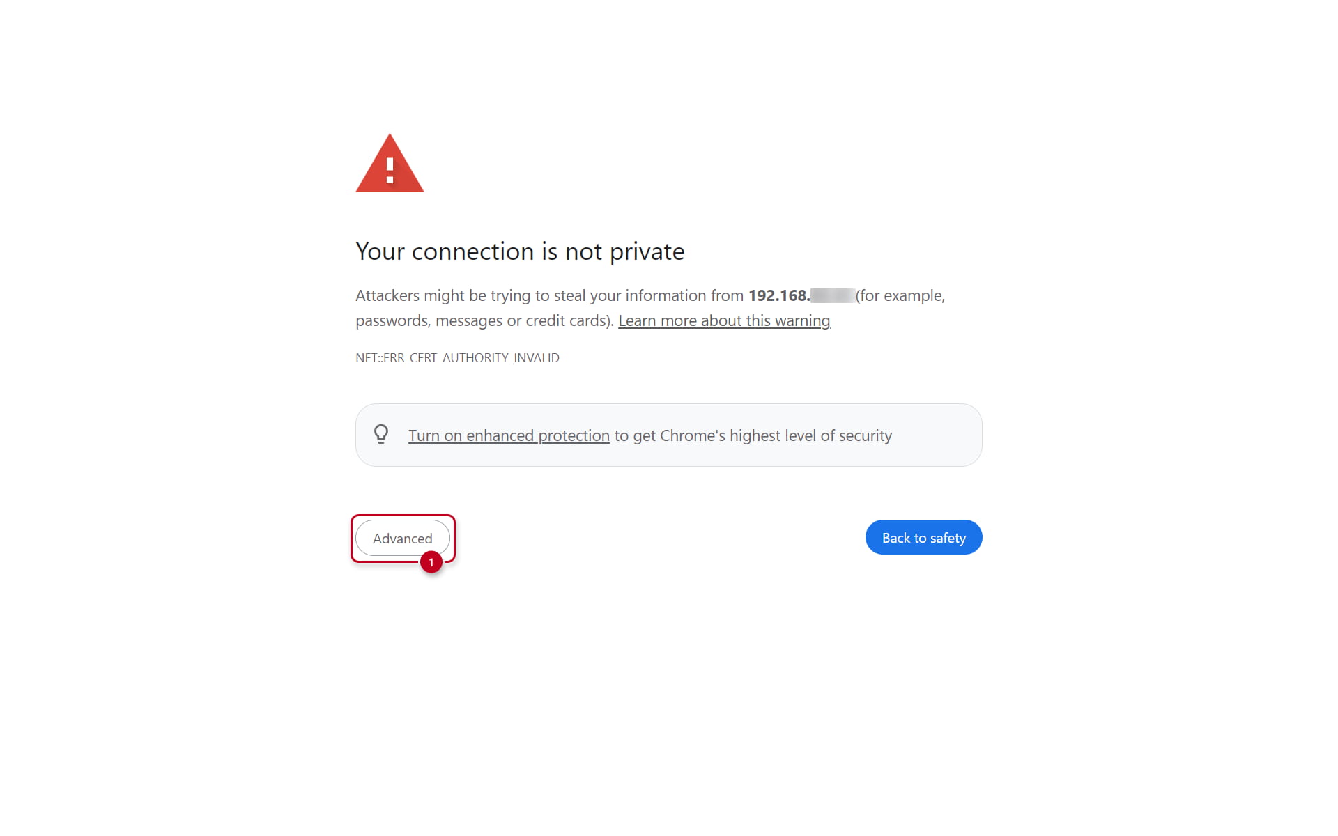 Chrome connection not private 2N device web interface