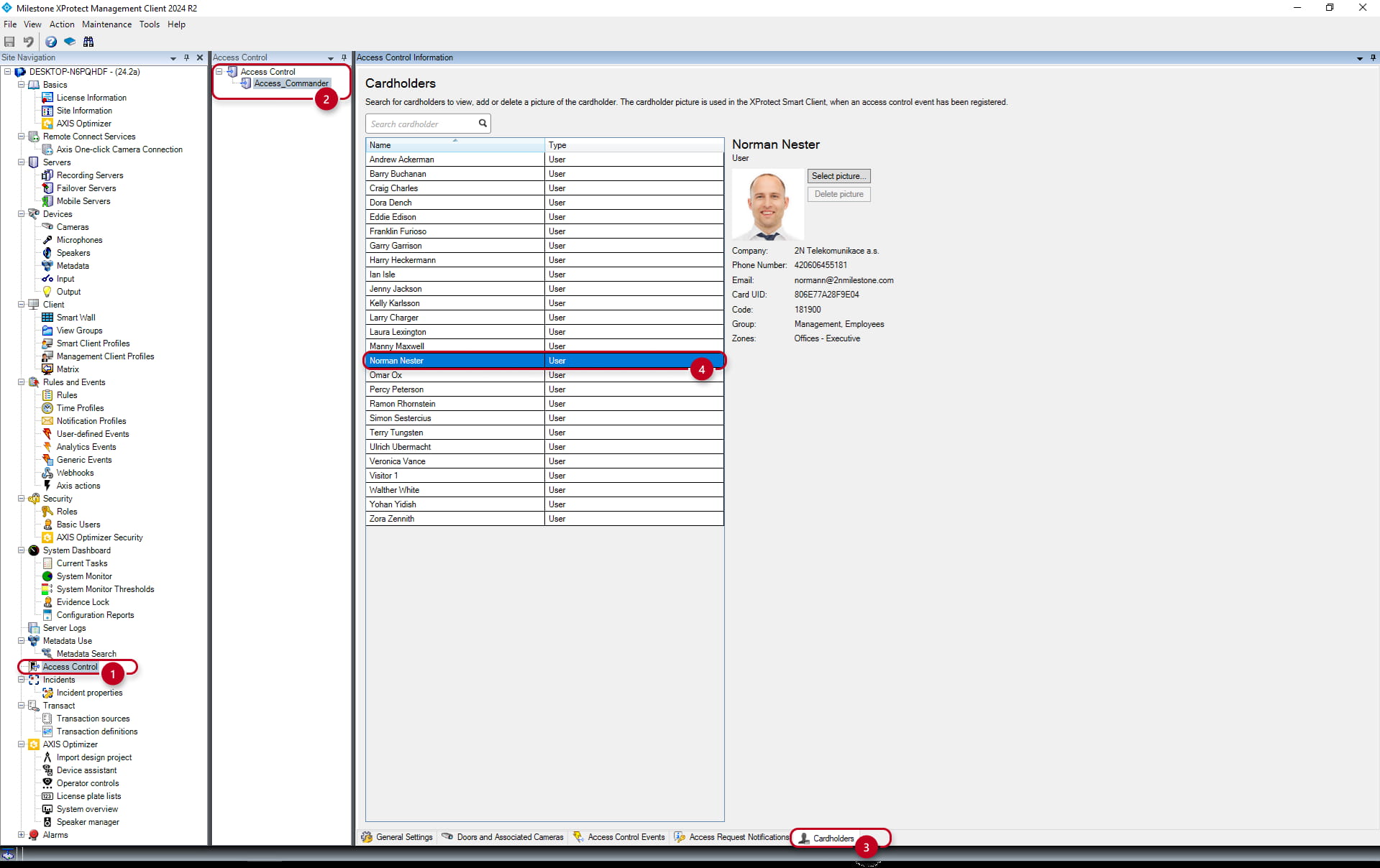 Cardholders in Management Client