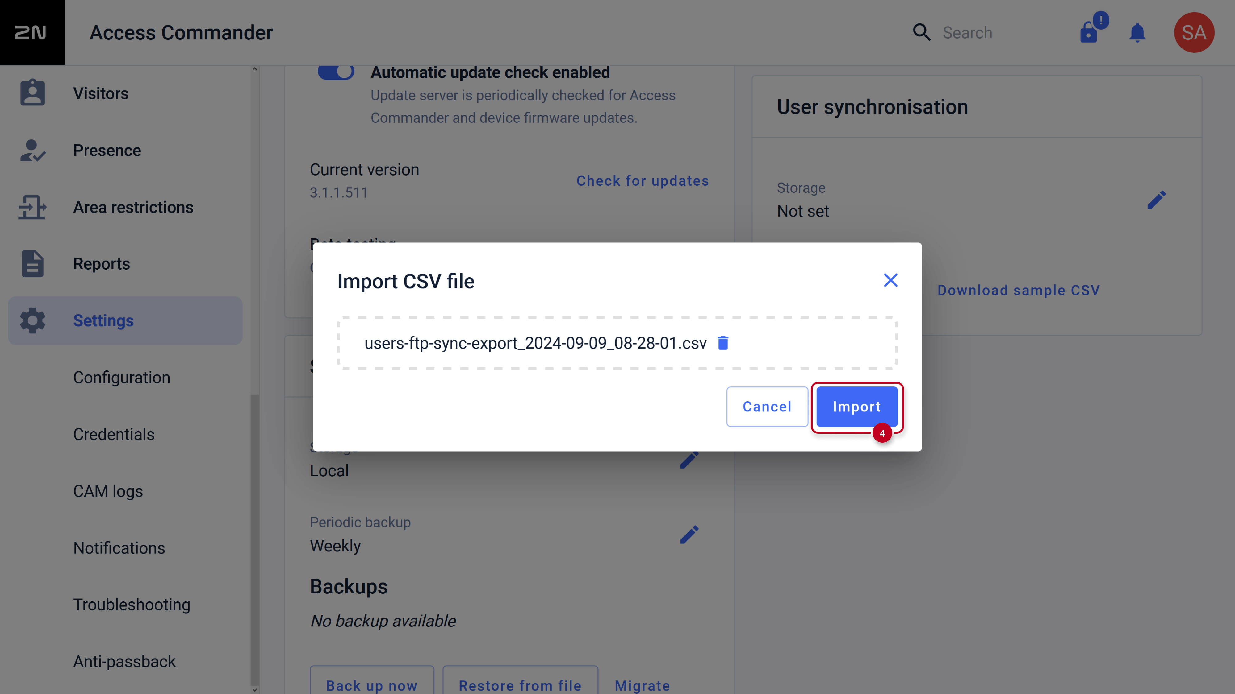 2N Access Commander - Import CSV file - Import selected file