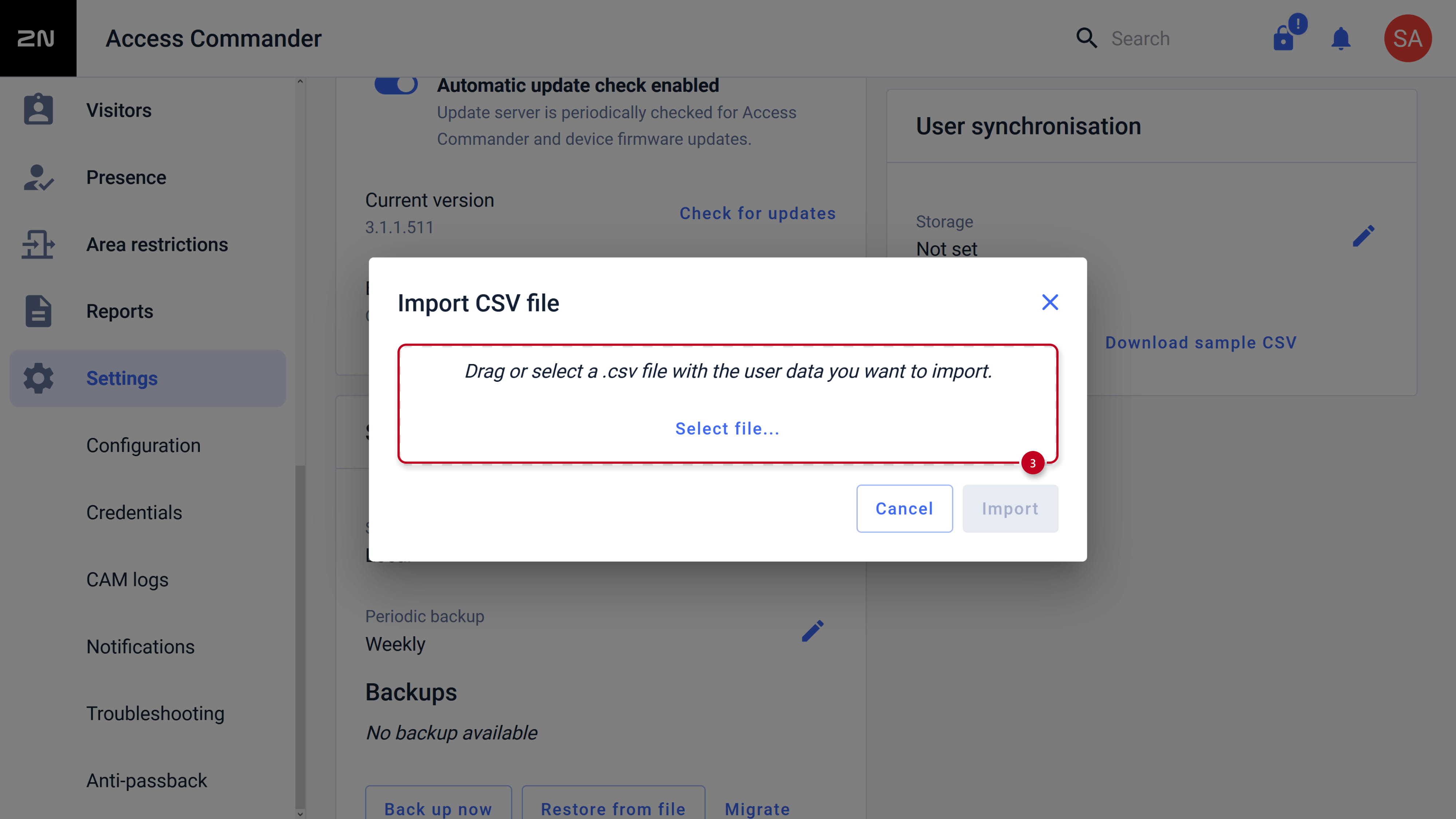2N Access Commander - Import CSV file - Select the file