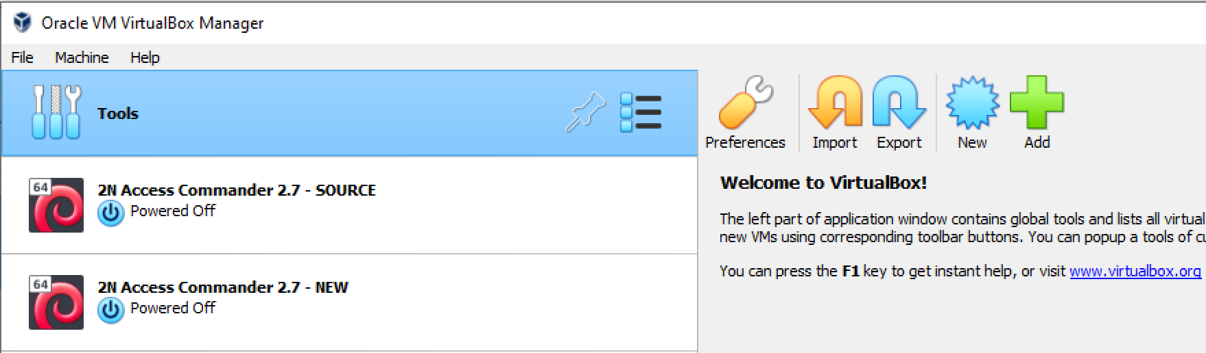 VirtualBox - two 2N Access Commander instances