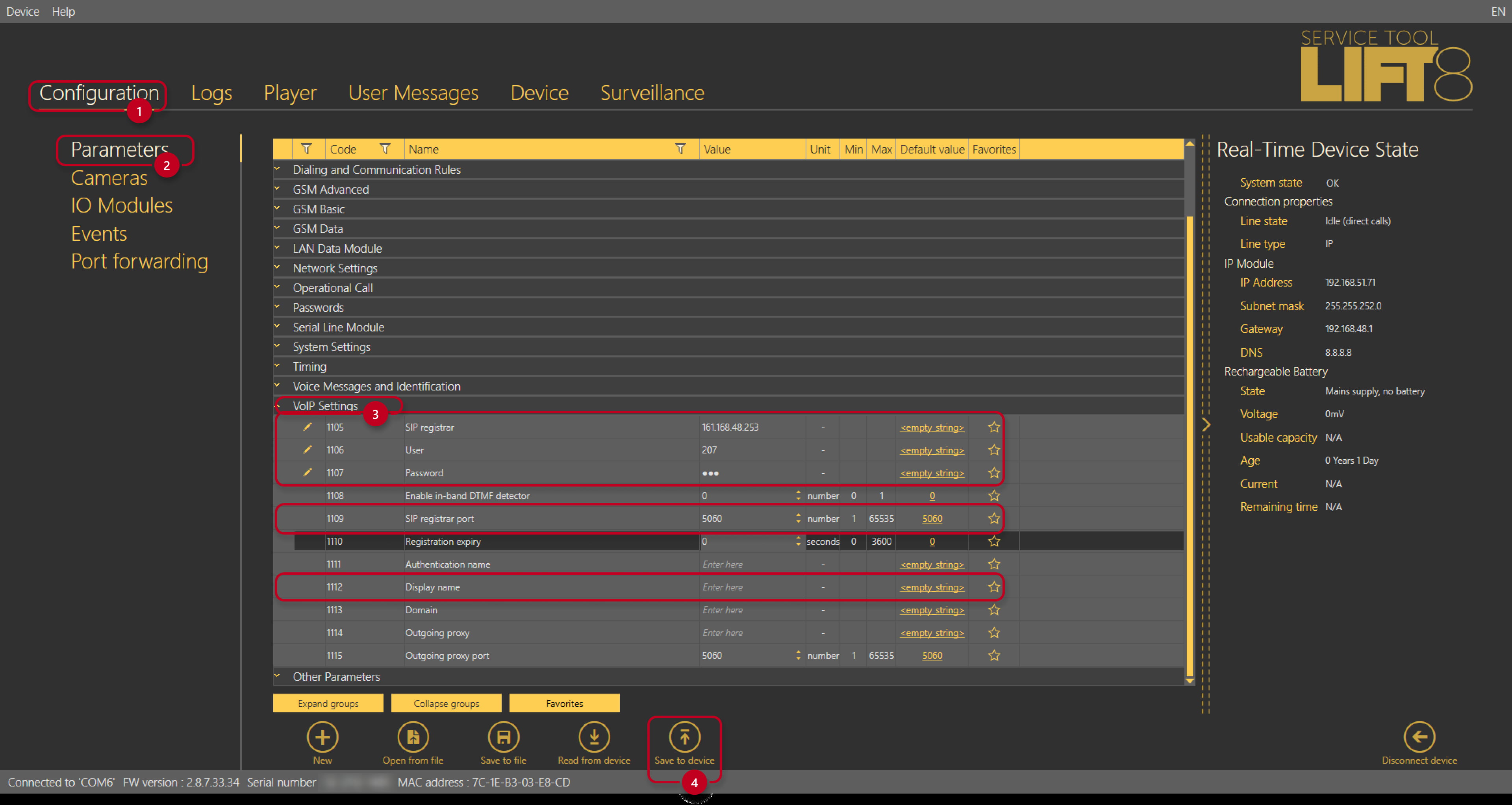 VoIP settings