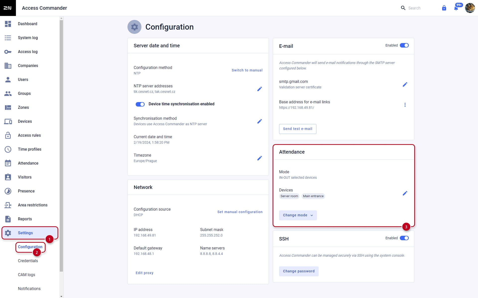 Access Commander Attendance Mode IN-OUT Selected Devices
