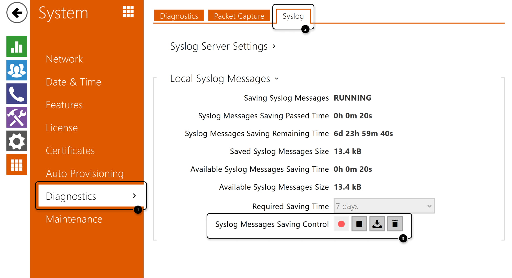 2N IP Intercom - System - Diagnostis - Syslog