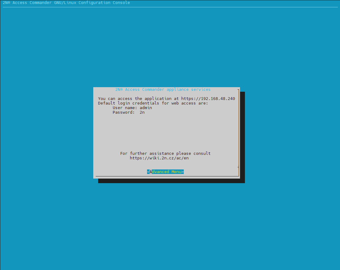 Image showing Access Commander's Linux console settings