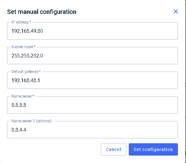 Image showing fields for setting static IP configuration