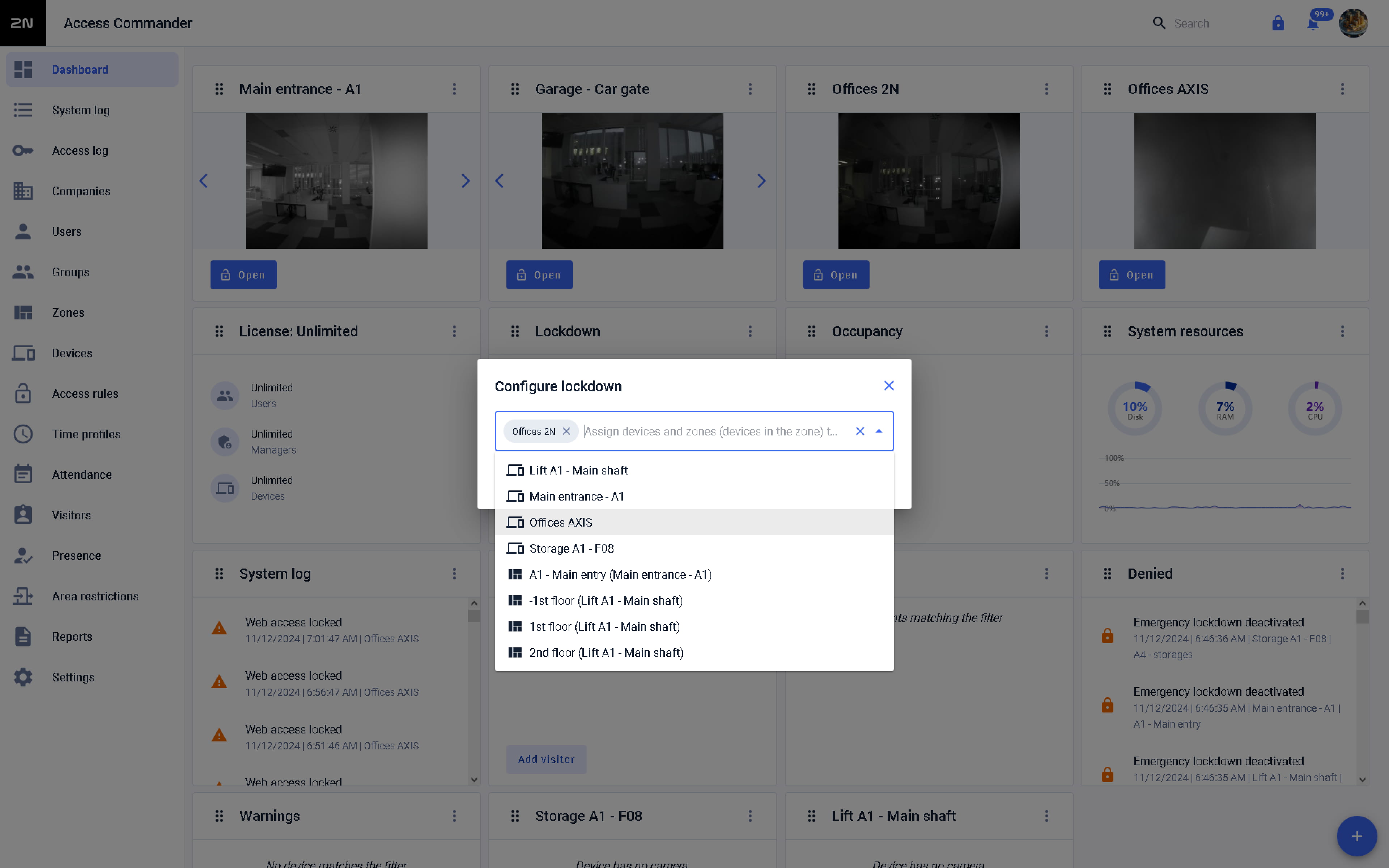 Image showing lockdown feature using widget on Dashboard.
