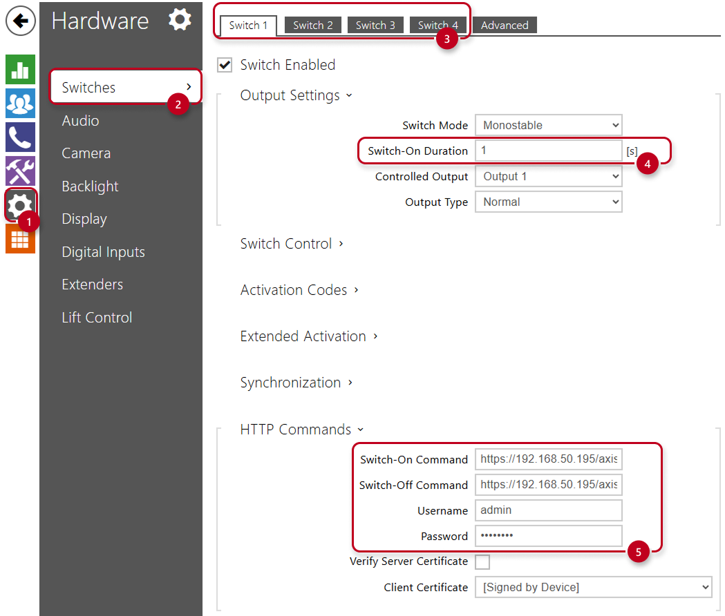 2N IP intercom - Hardware - Switches - HTTP Commands