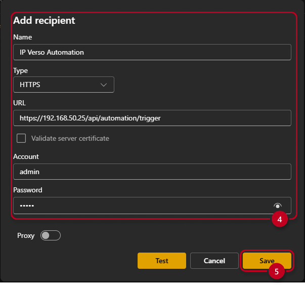 Recipient setup