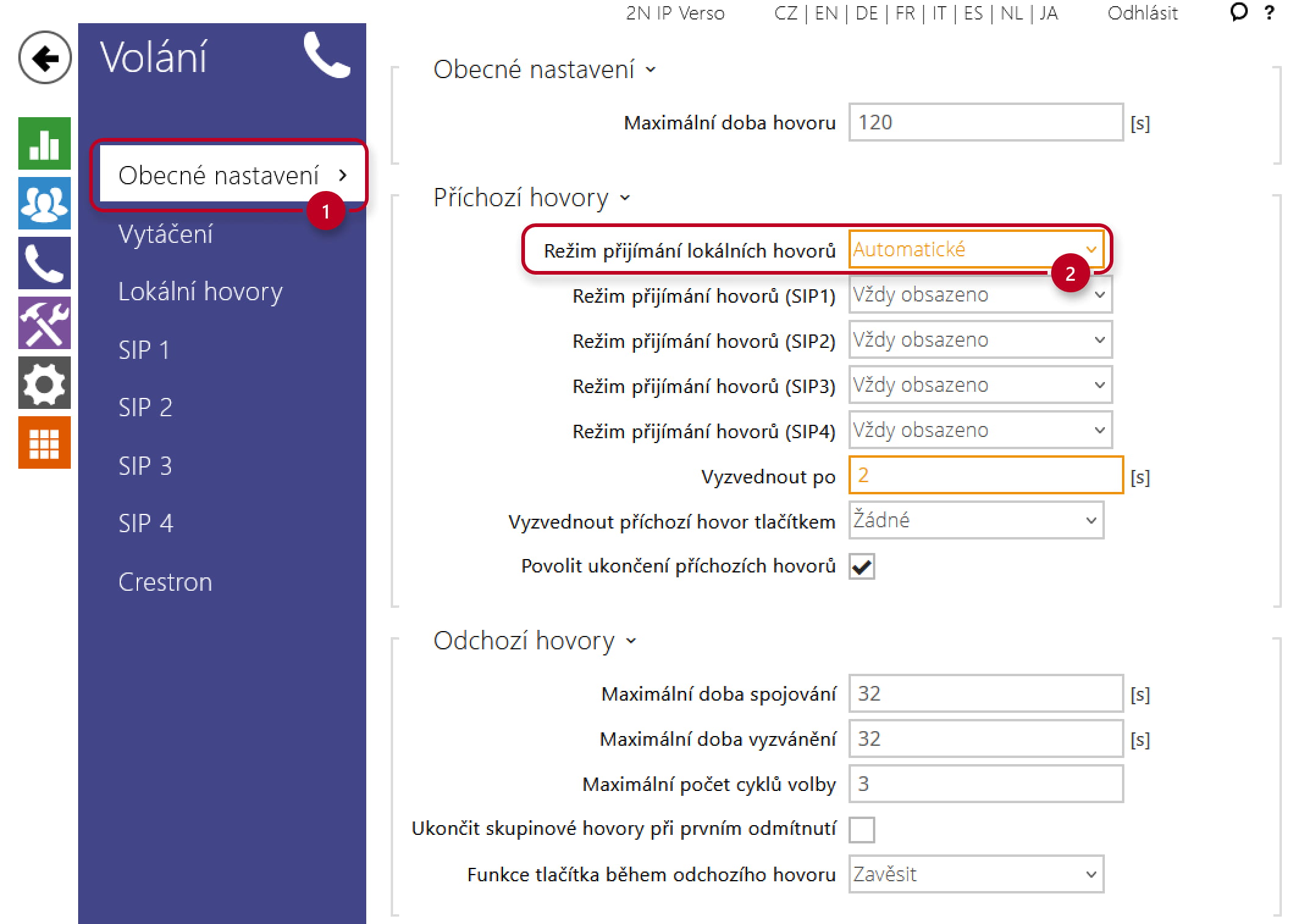 2N_IP_Interkom_Automatické_příchozí_hovory