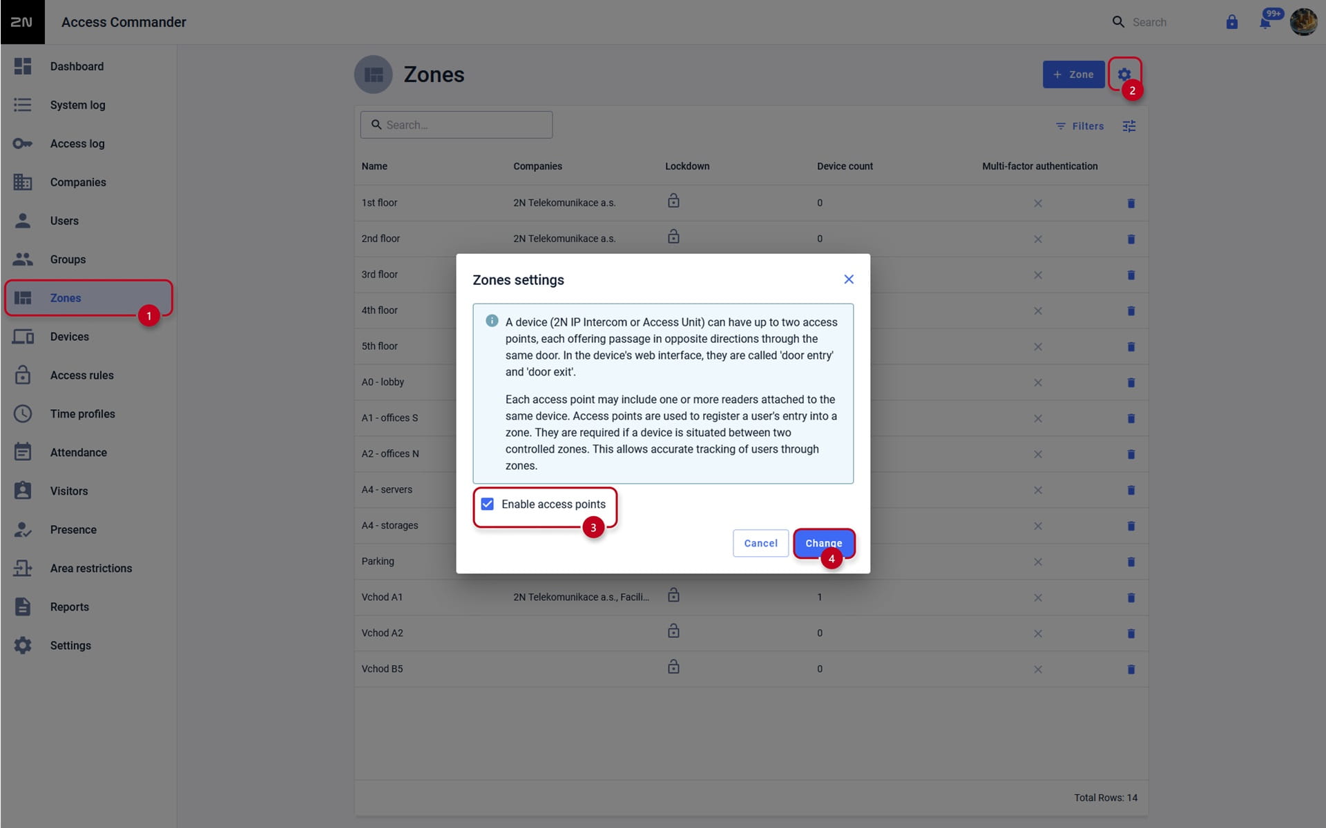 Access Commander Zone Settings