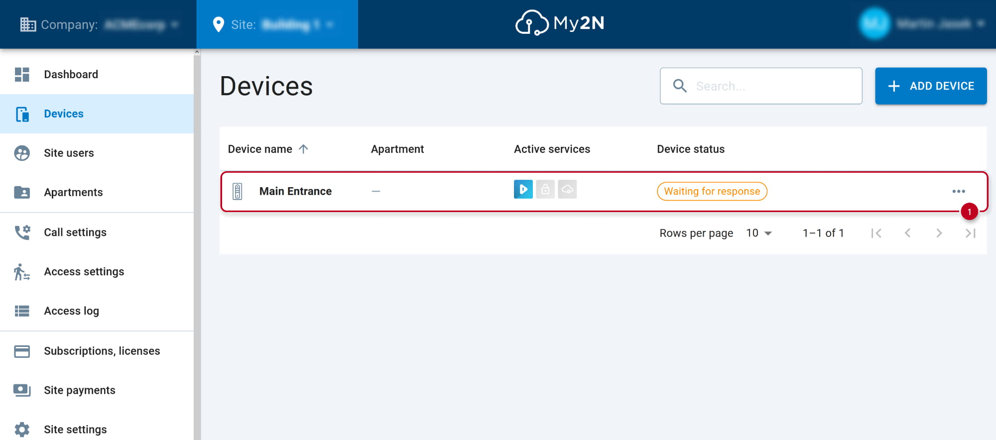 Axis network intercom in My2N platform - open its details