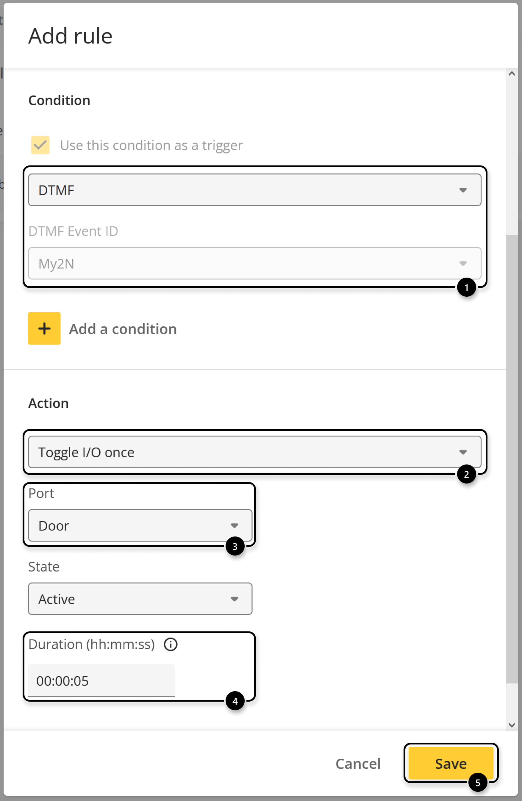 Axis network intercom - open door rule