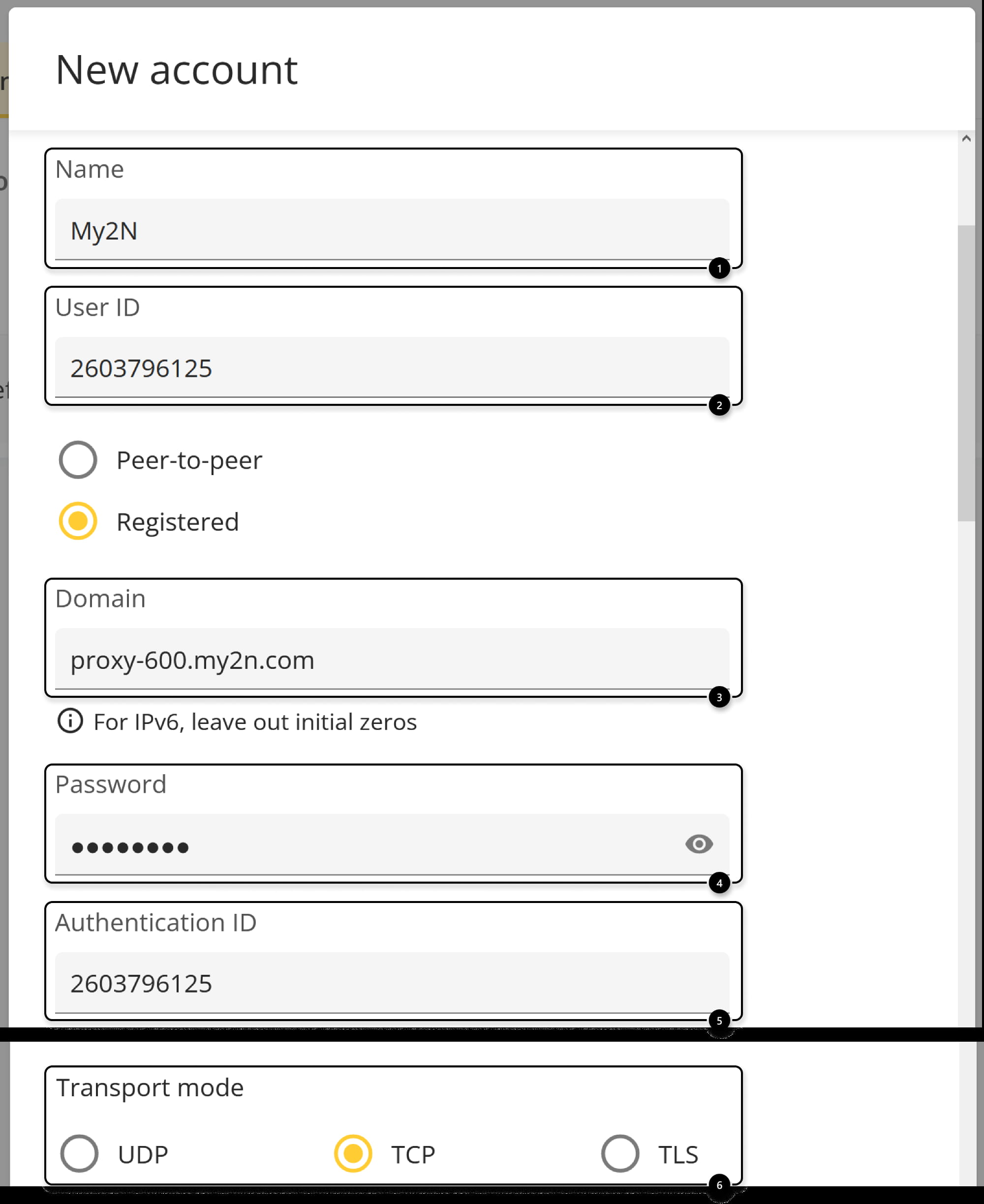 Axis network intercom - SIP Proxy details from My2N