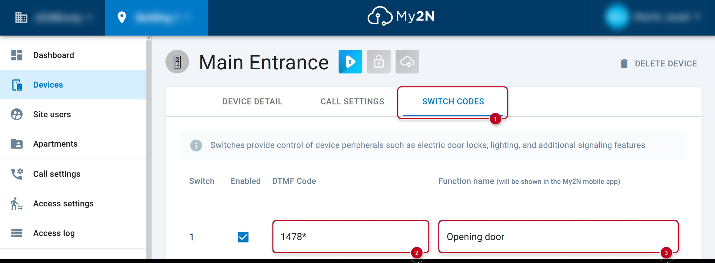My2N - Axis intercom switch code