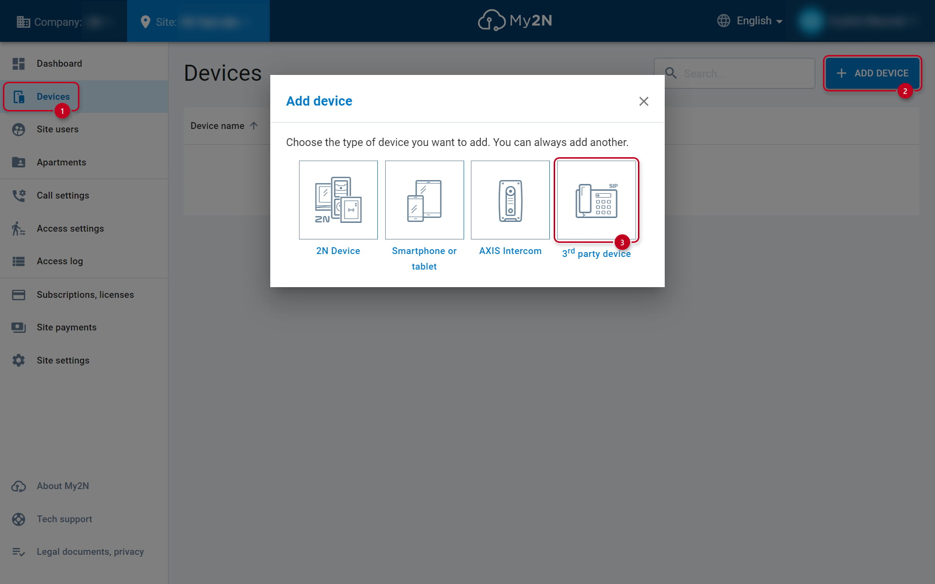 Registering a 3rd party device in My2N