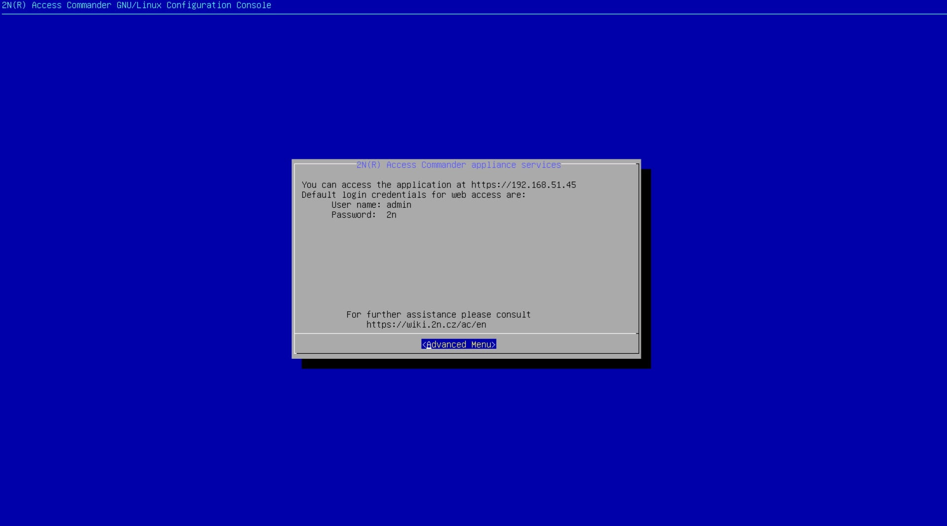 Access Commander Console Configuration, Advanced Menu