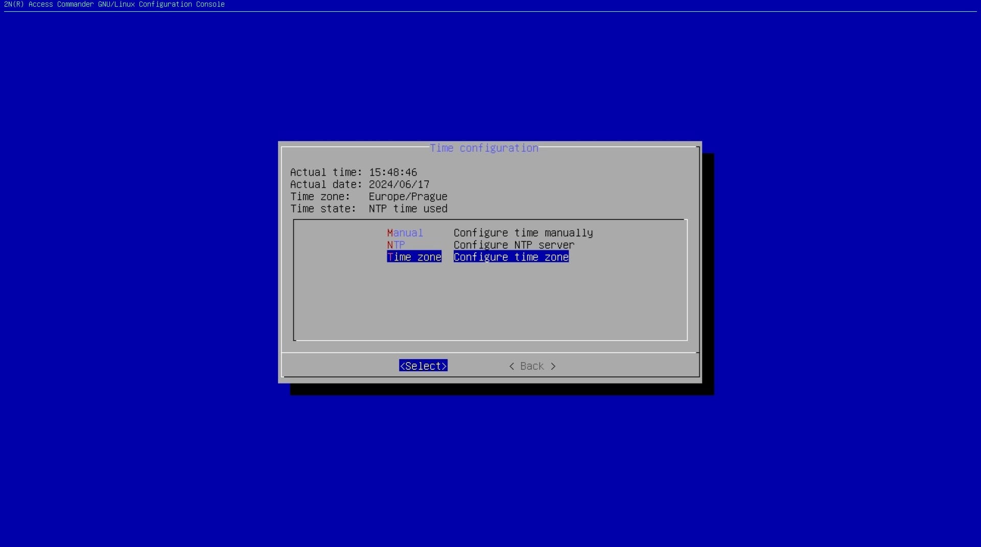Access Commander Console Time Zone Configuration