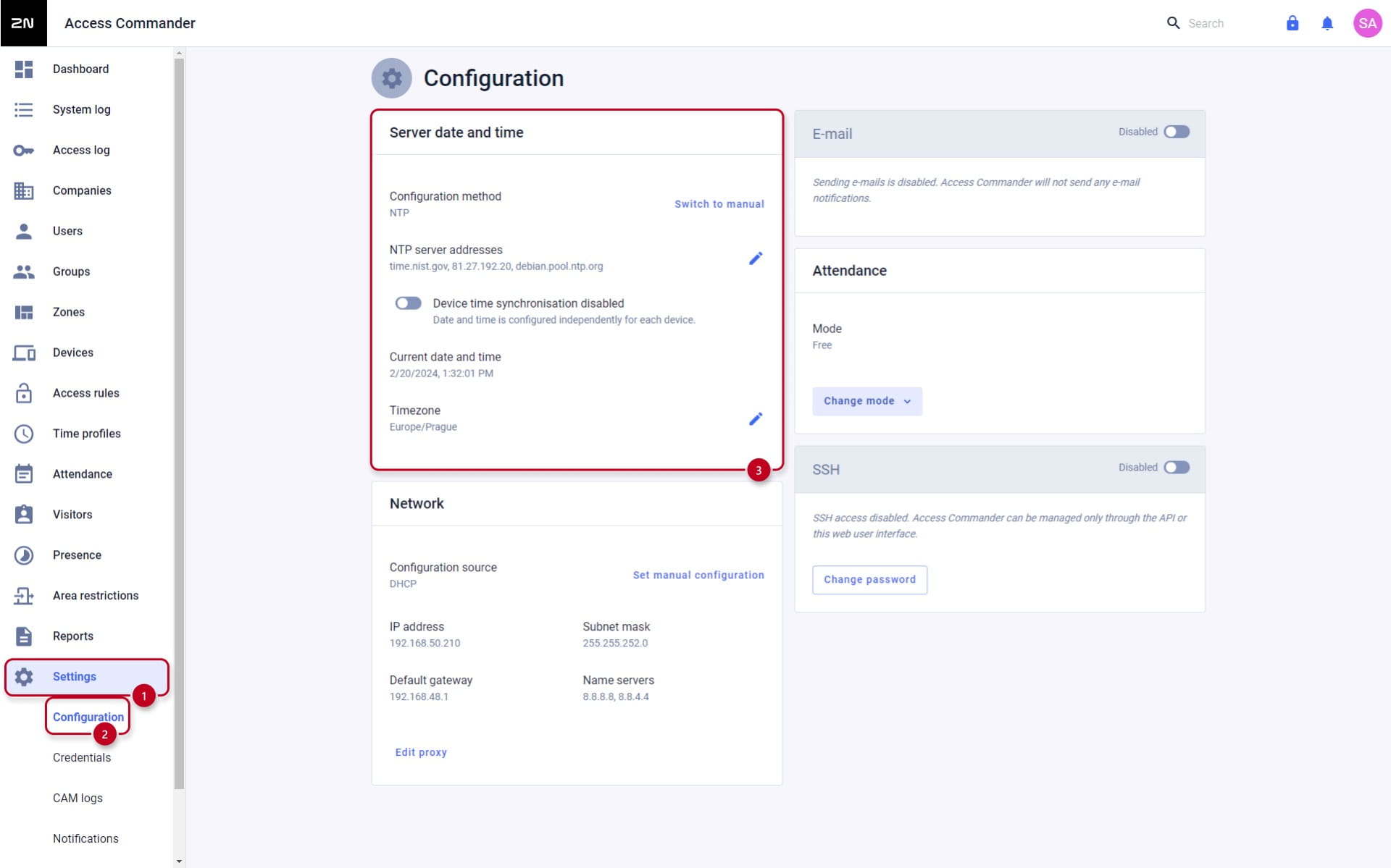 Access Commander 3.0 Settings Interface