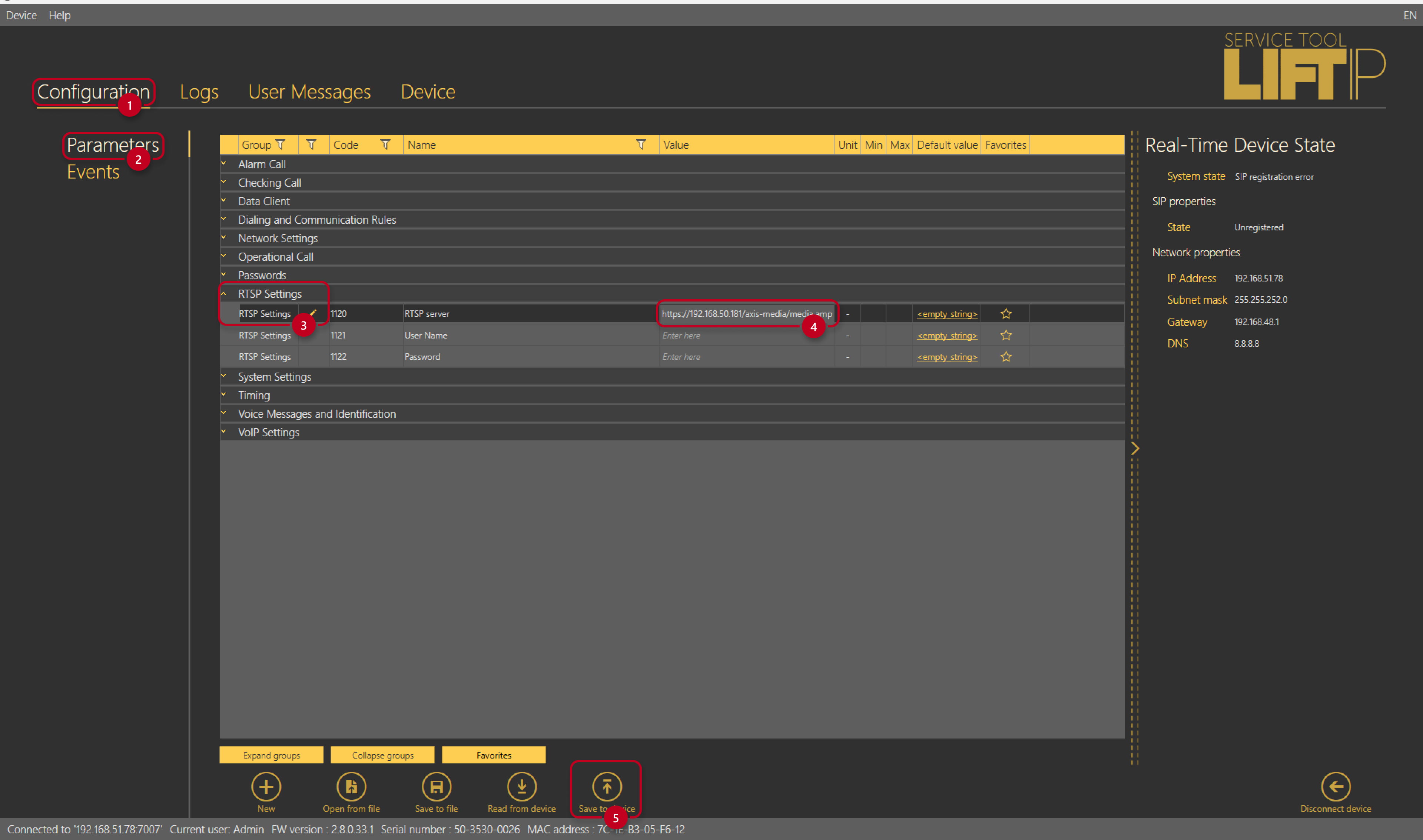 RTSP settings