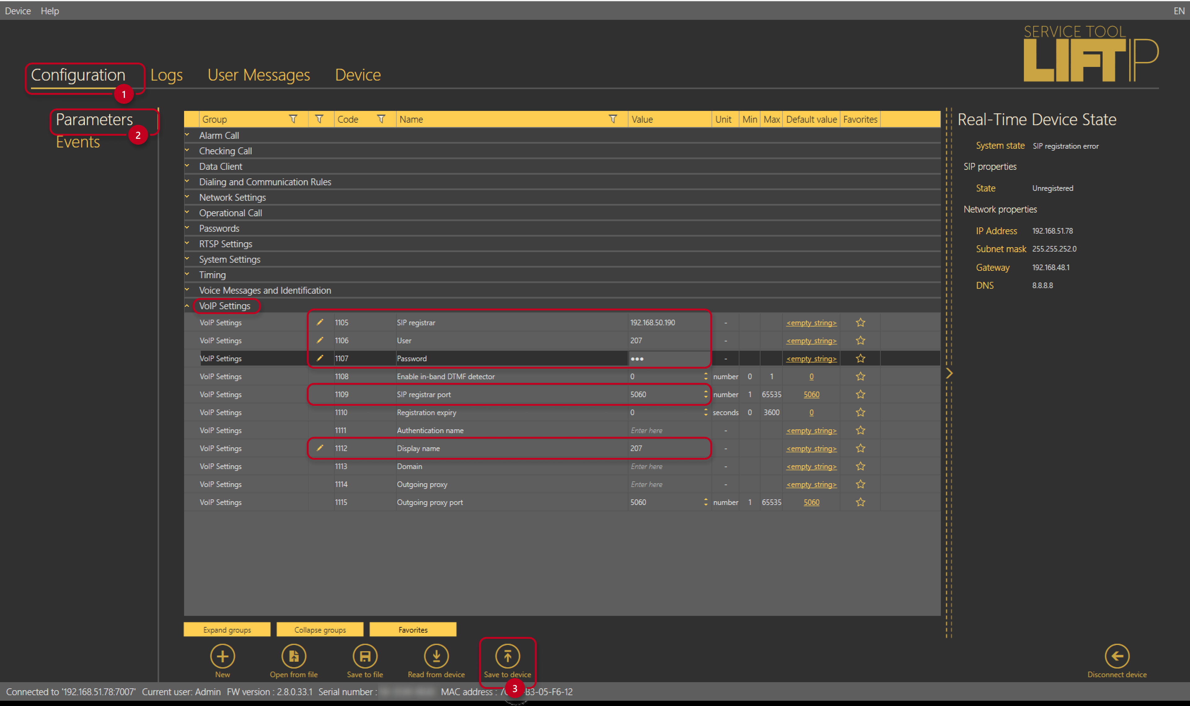 VoIP settings