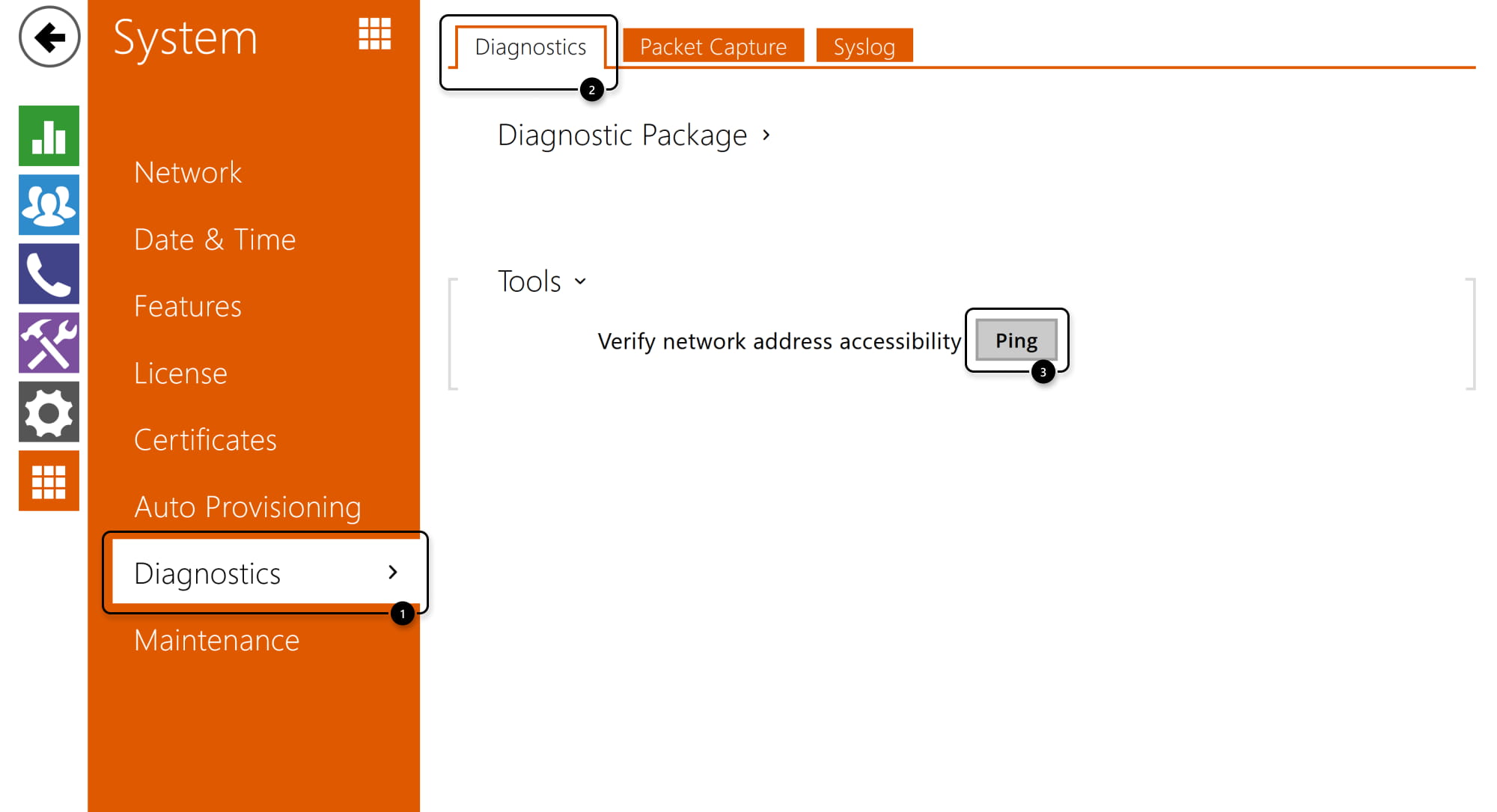 2N IP Intercom - System - Diagnose - Ping