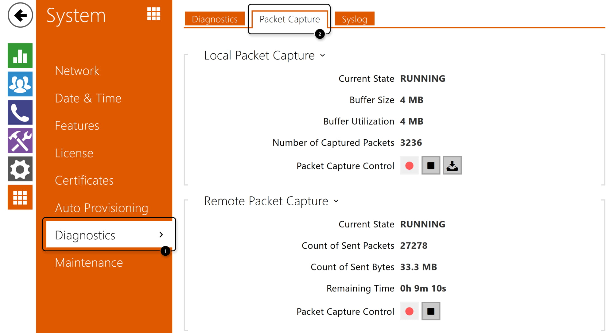 2N IP Intercom - System - Diagnose - Paketerfassung