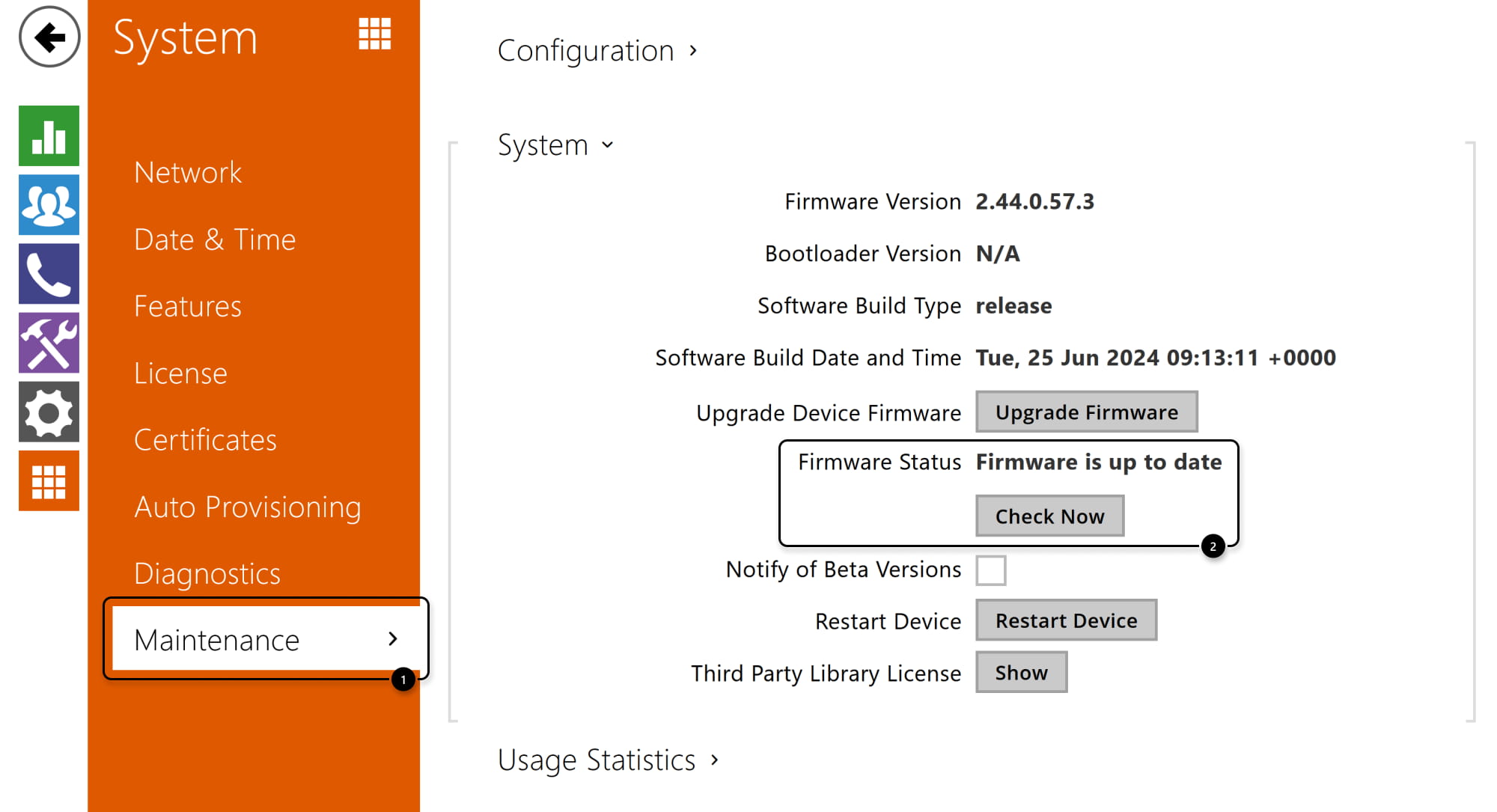 2N IP Intercom - System - Wartung - Firmware-Status