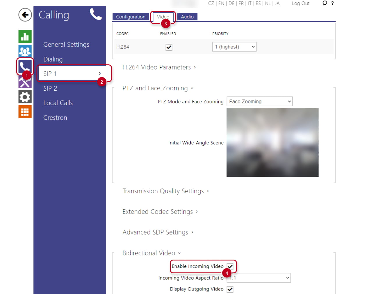 Bidirektionale Videoeinstellungen in der Web-GUI eines 2N IP Style
