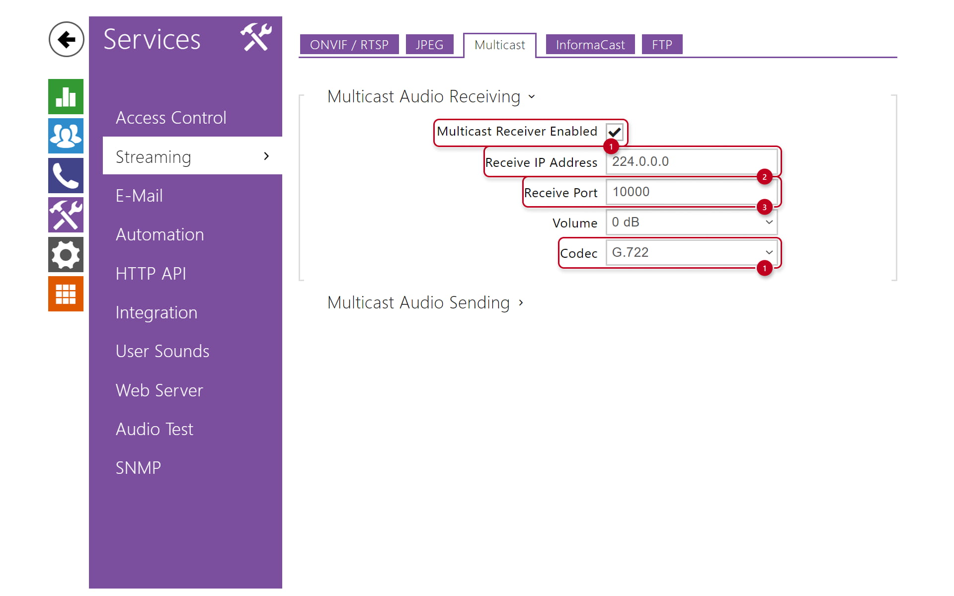 Multicast receiving settings