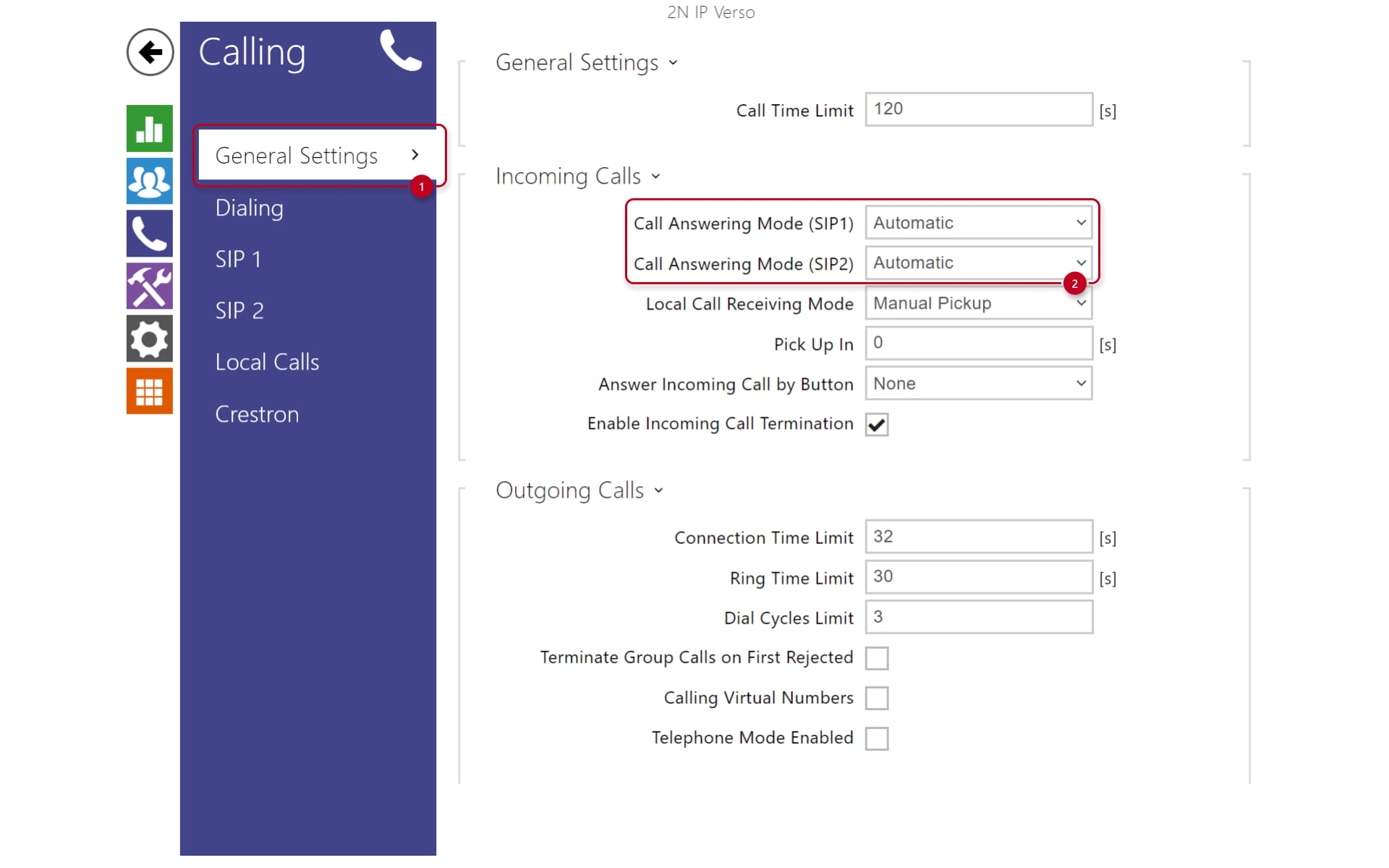 Setting up call from a 2N IP intercom to a 2N Indoor Talk and vice versa