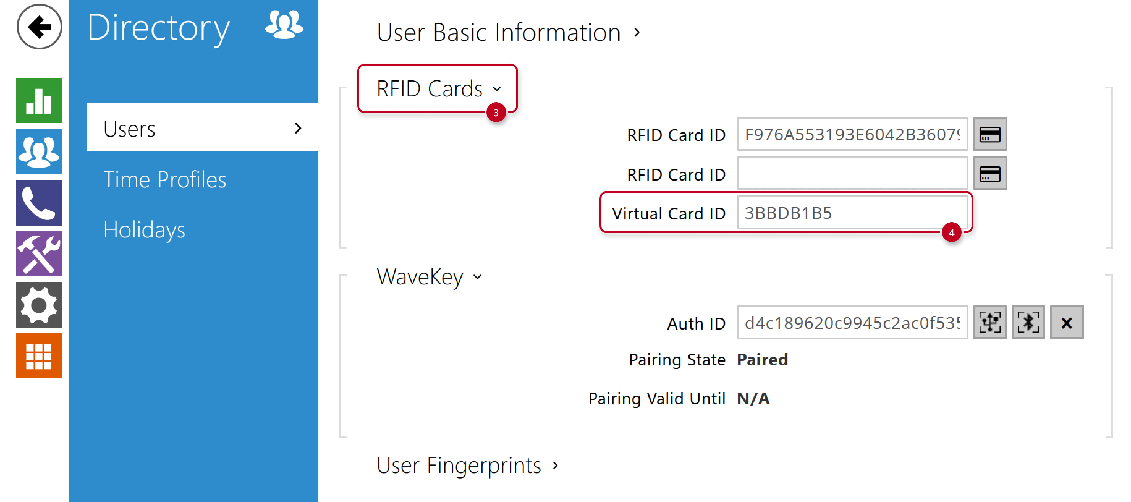 2N IP Intercoms - Directory - Users - Virtual Card ID