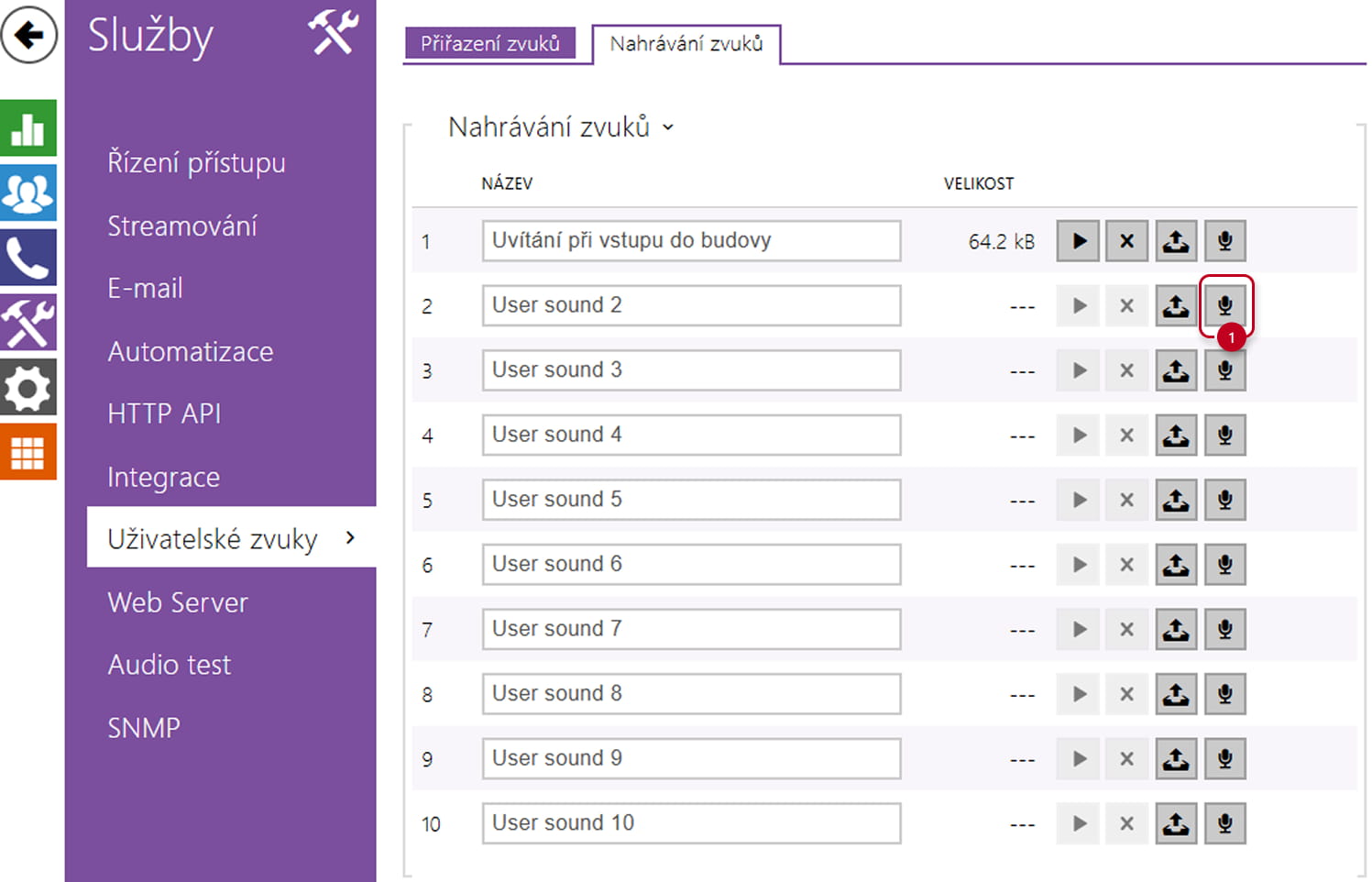 2N IP Intercom - Services - User Sounds - Sound recording