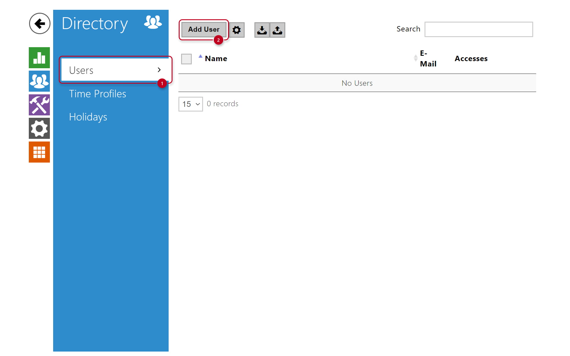 Users section of 2N Access unit GUI