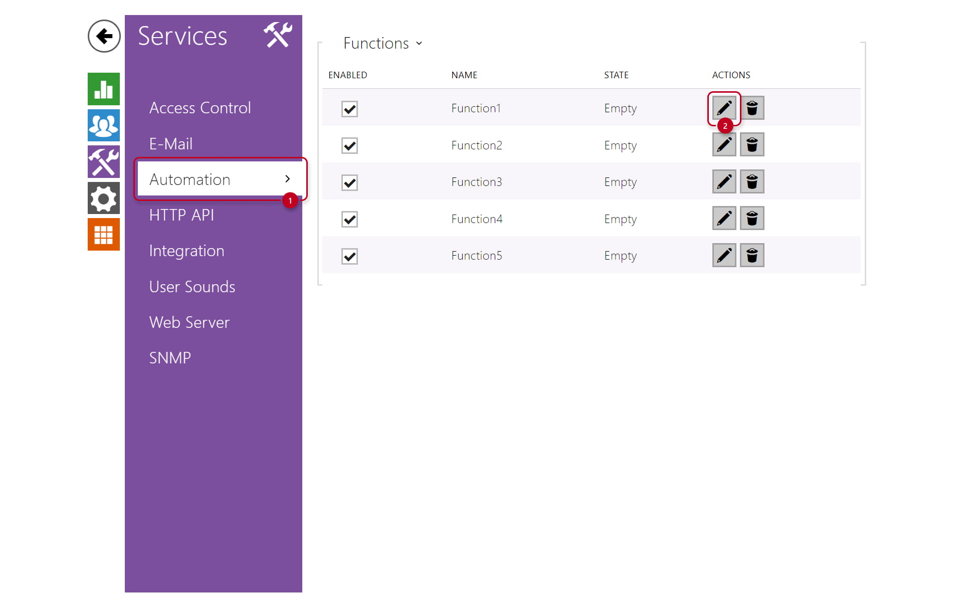 Automation screen of an 2N Access Unit GUI