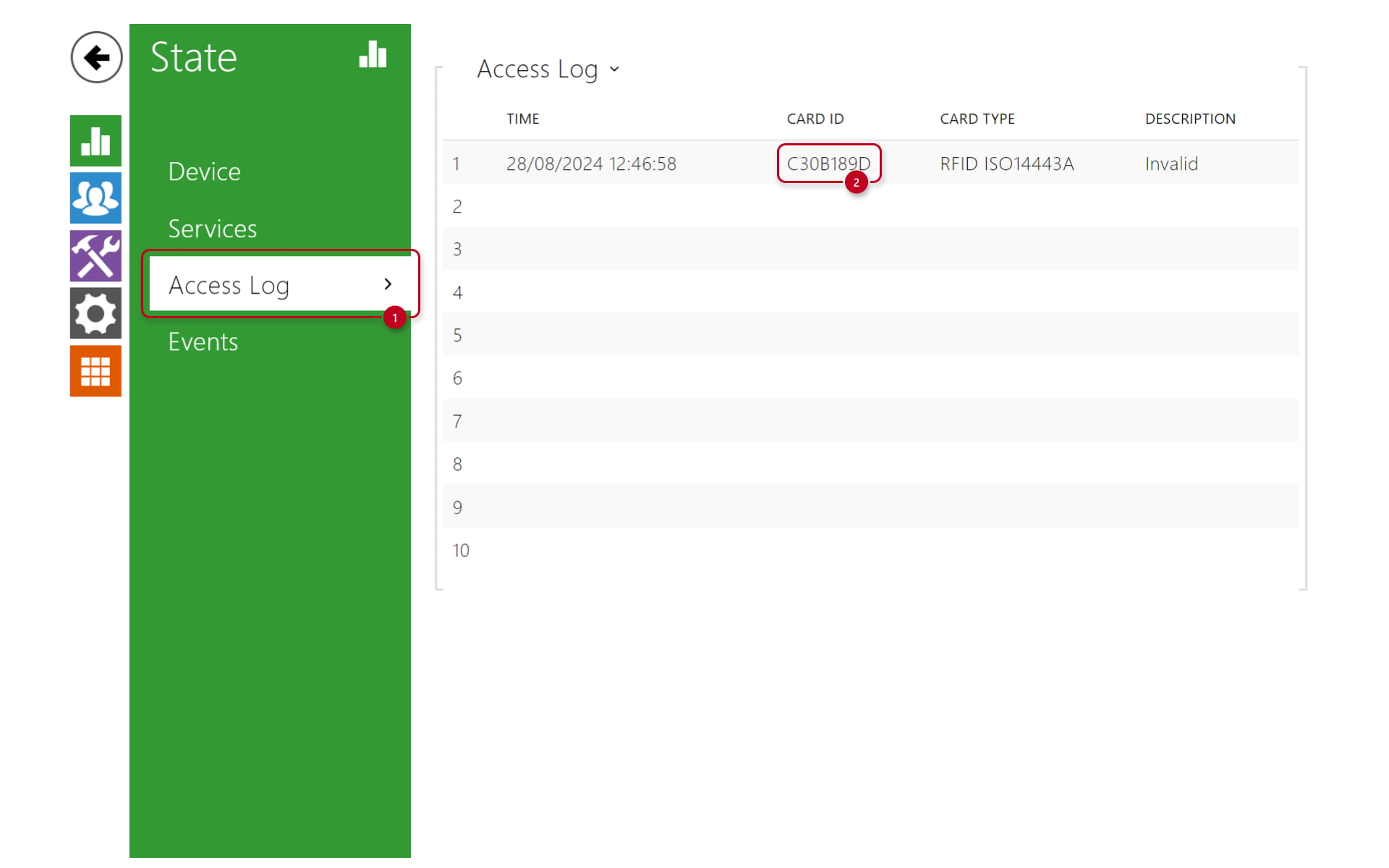 Where to see an ID of a new carf in 2N Access Unit interface