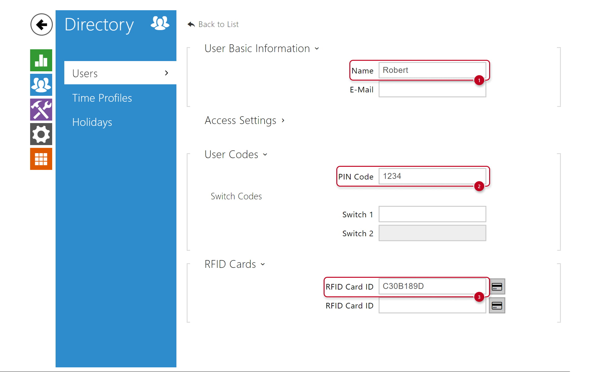 settings of user credentials