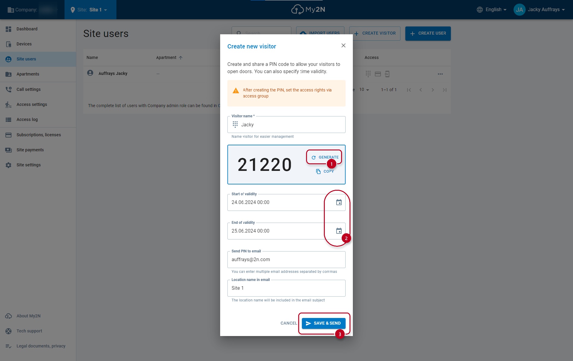 How to create a visitor in My2N site - Step 2