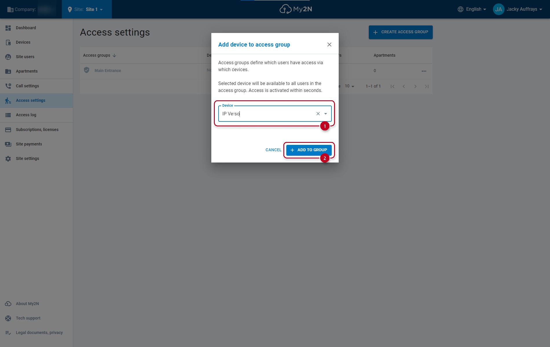 Creating access group in My2N - Step 4