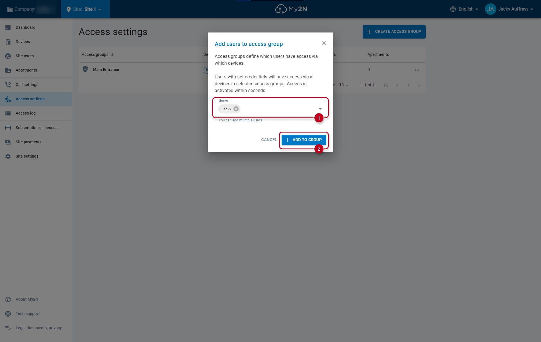 Creating access group in My2N - Step 5