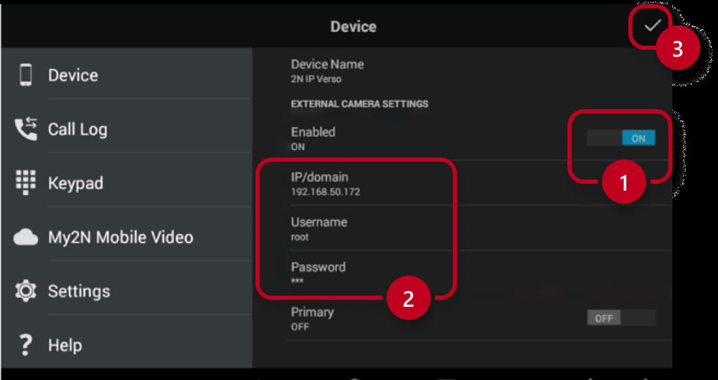 2N Indoor Touch - enable external camera and fill in camera details