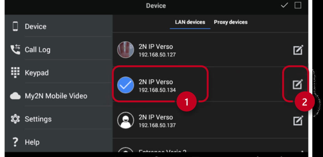 2N Indoor Touch - choose the intercom to assign the IP camera