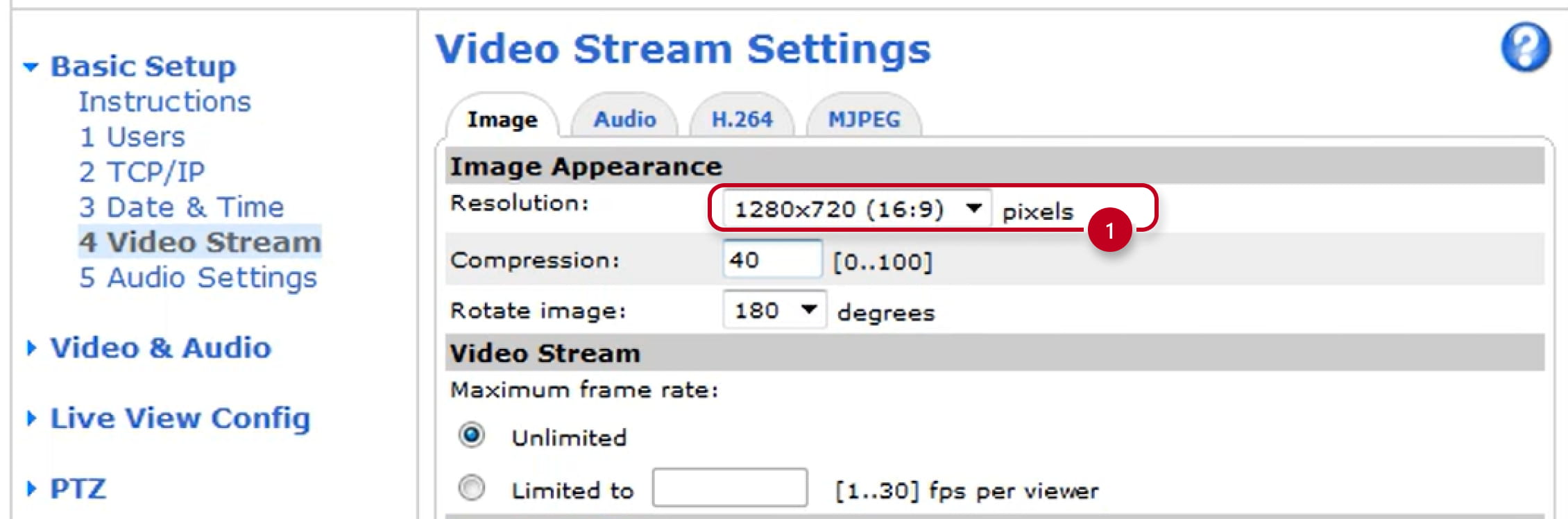 Axis IP camera - resolution settings