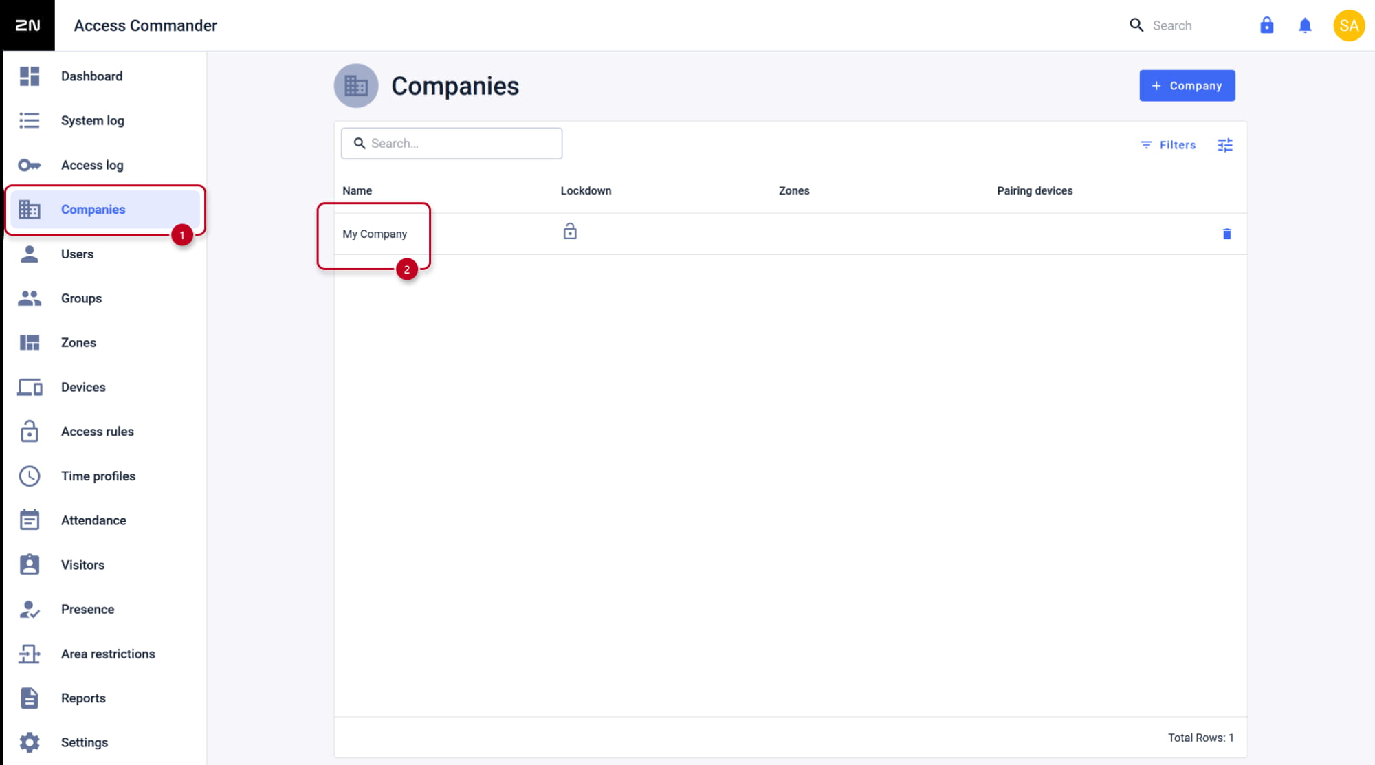 2N Access Commander - Companies - Open your company details