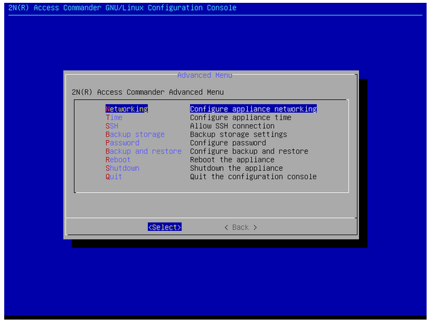 2N Access Commander - advanced menu of the linux console
