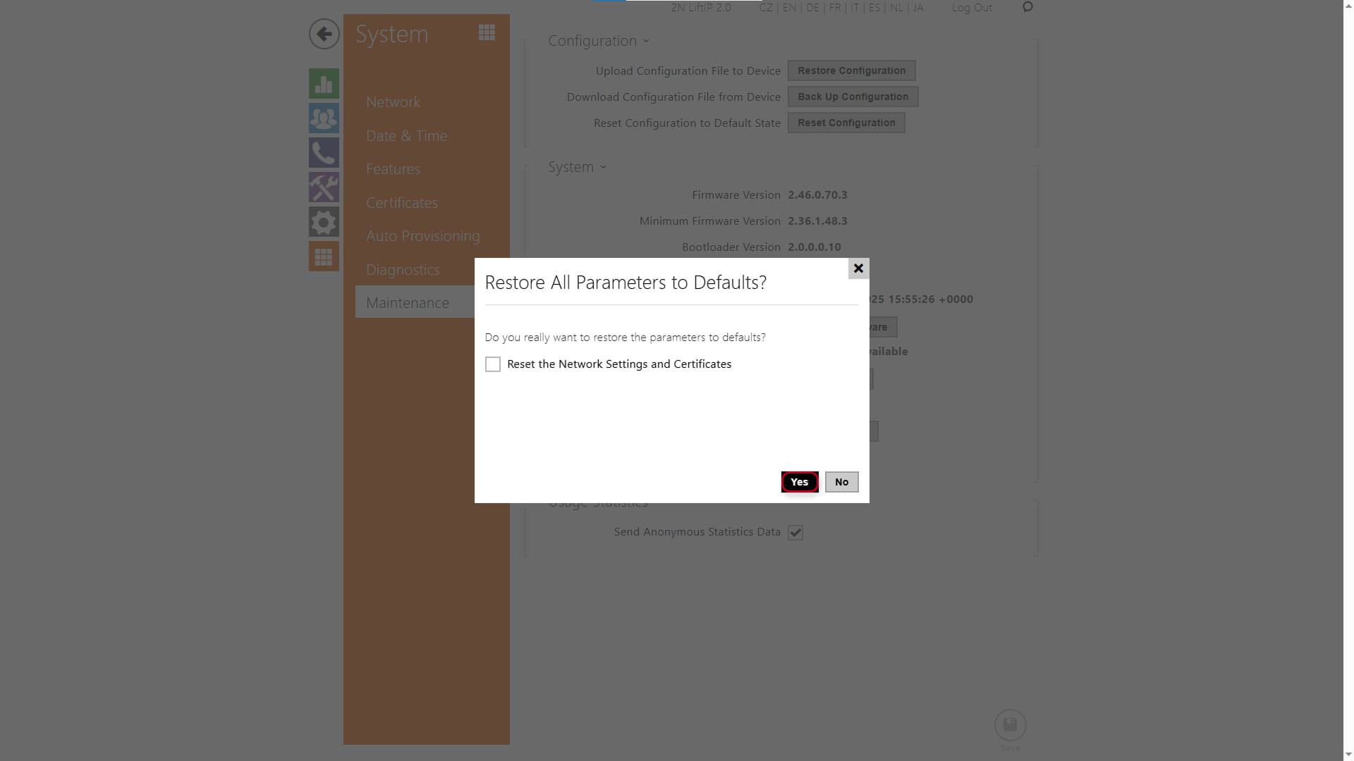 LIFT IP 2.0 factory reset