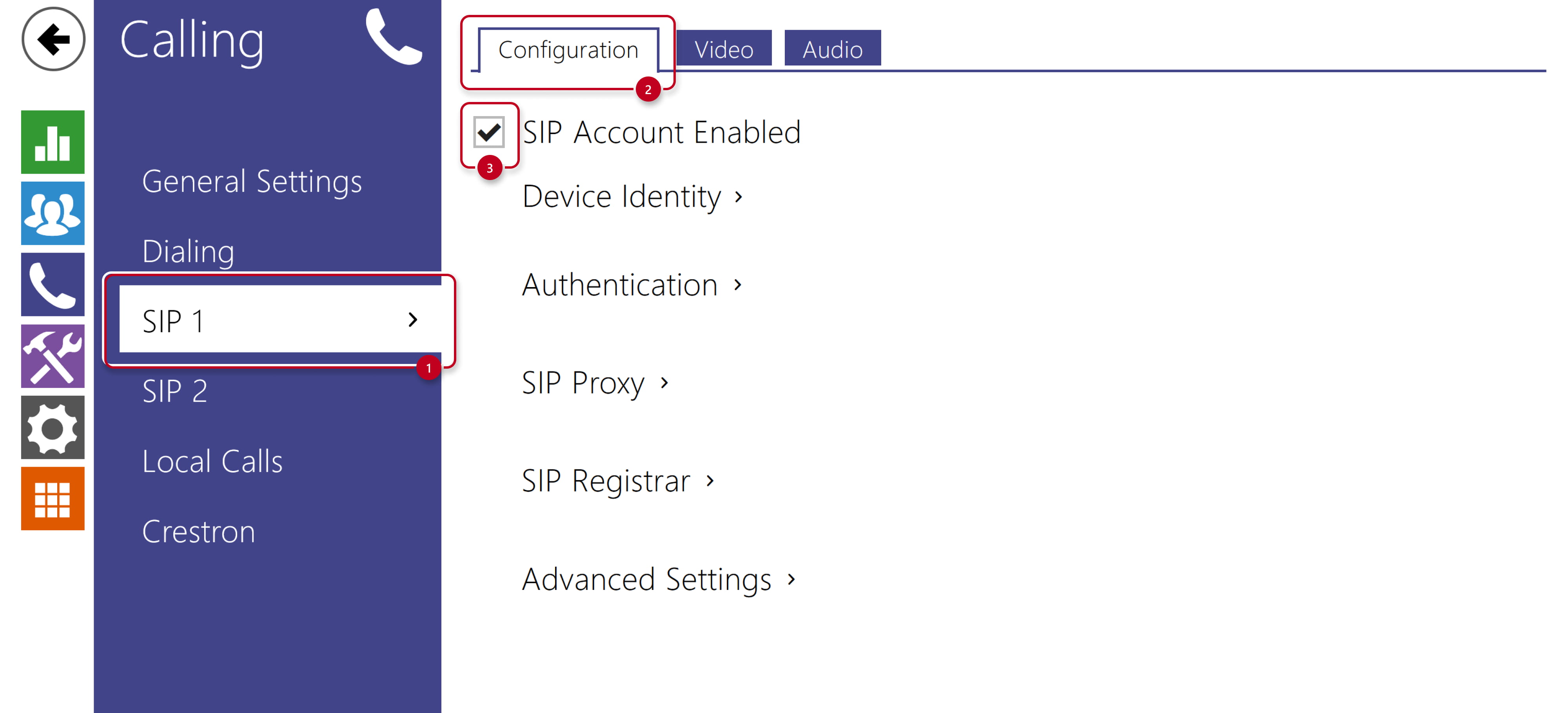2N IP Intercom - Calling - SIP 1 - SIP Account Enabled