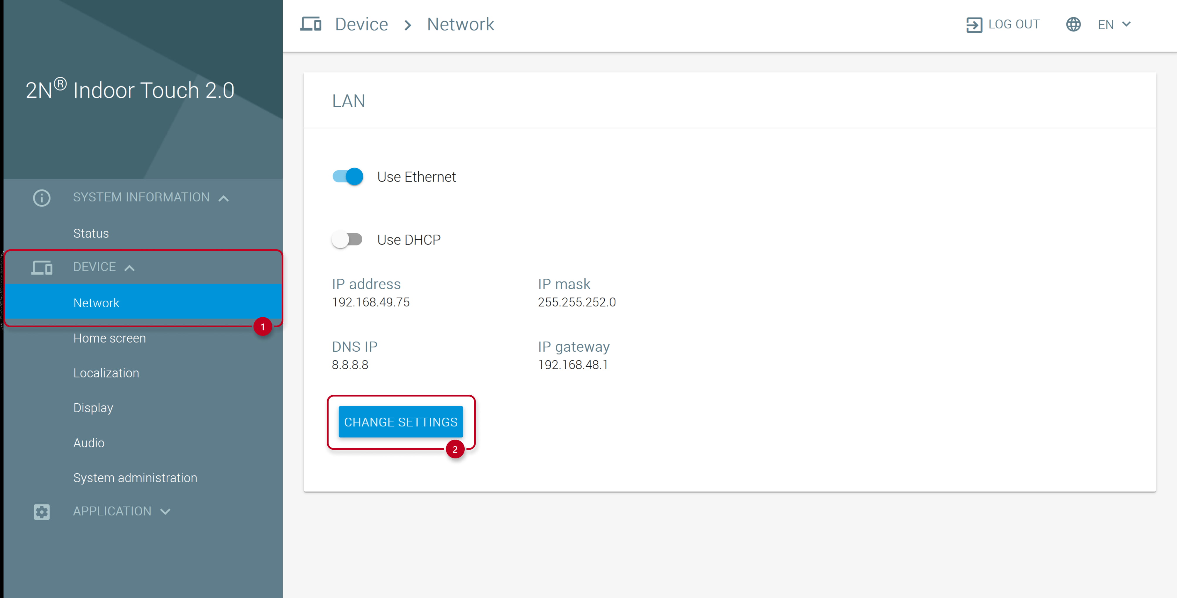 2N Indoor Touch 2.0 - Network - Change settings